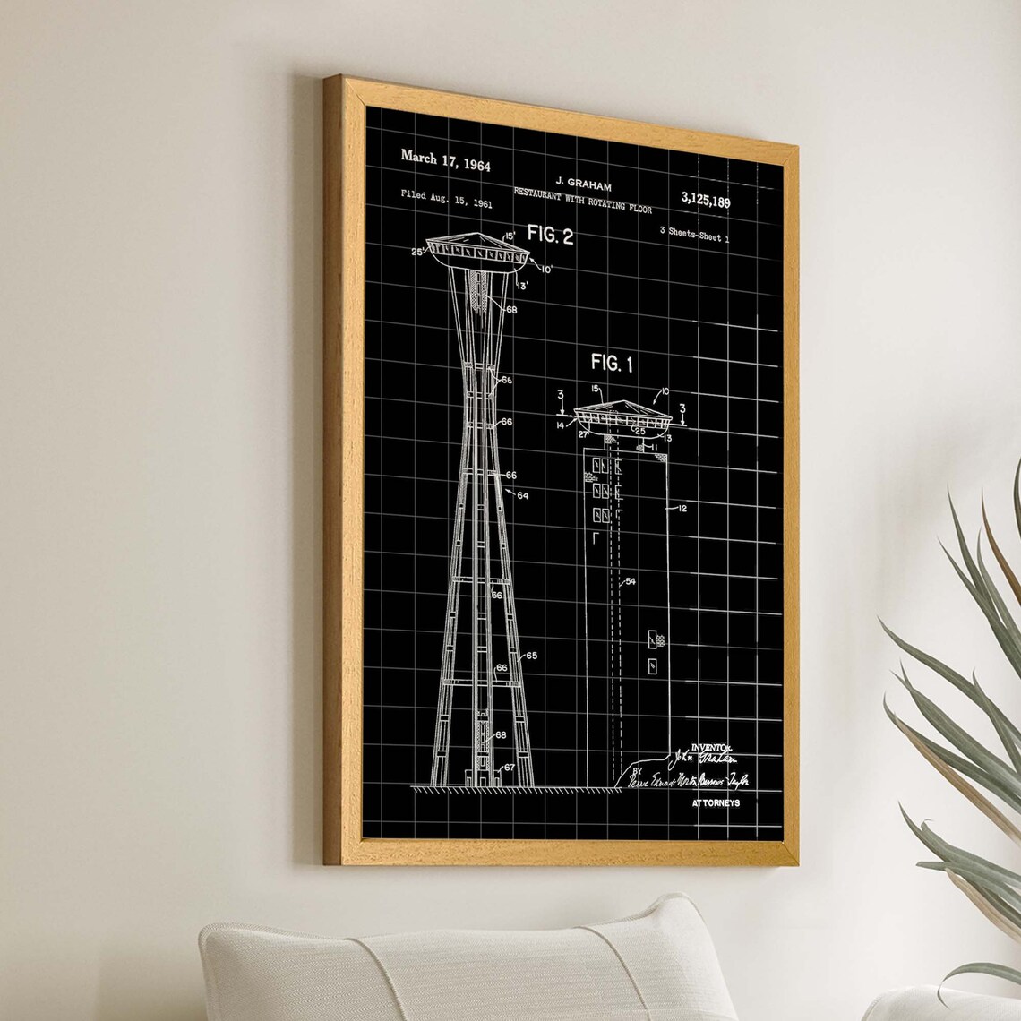 Space Needle 1964 Rotating Restaurant Patent Print - Image 2