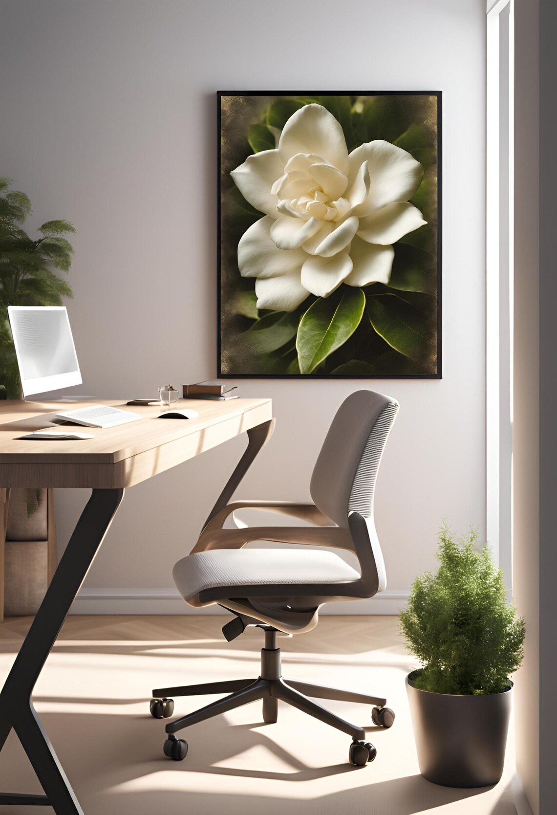 White Gardenia Bloom Moody Botanical Floral Photography Poster - Image 2