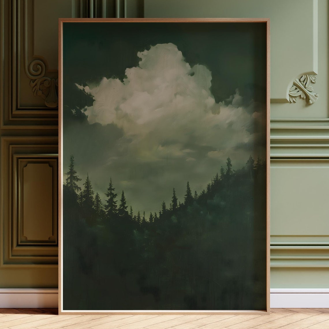 Moody Dark Pine Forest Under A Towering Storm Cloud Landscape Poster - Image 4