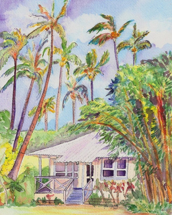 Kauai Art Prints Kauai Plantation Cottages Wamiea Houses Hawaiian Art Kauai Art Kauai Vacation Art Kauaiartist Hawaii Wall Art