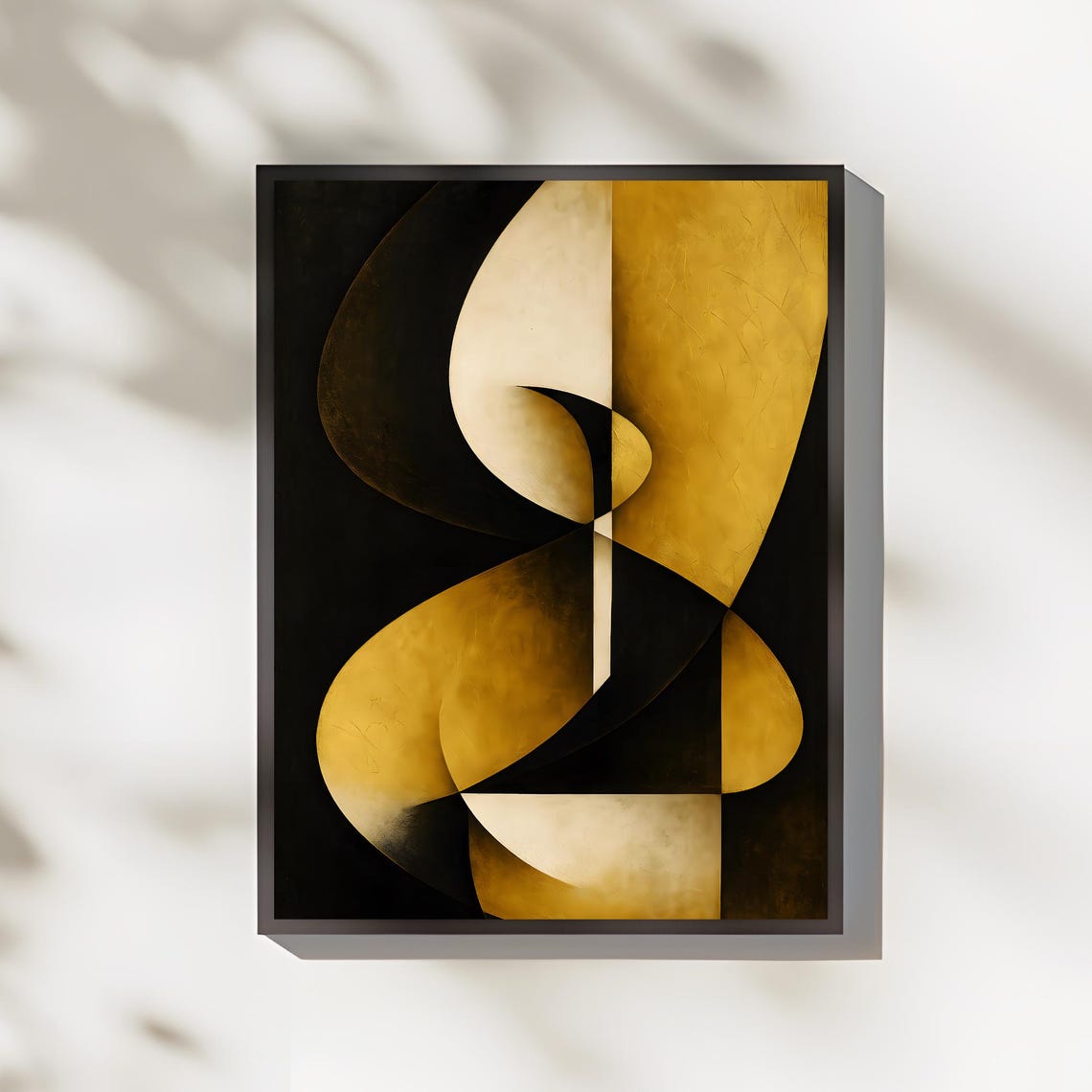 Dark Gold Sculptural Abstract Curves Modern Black Decor Poster