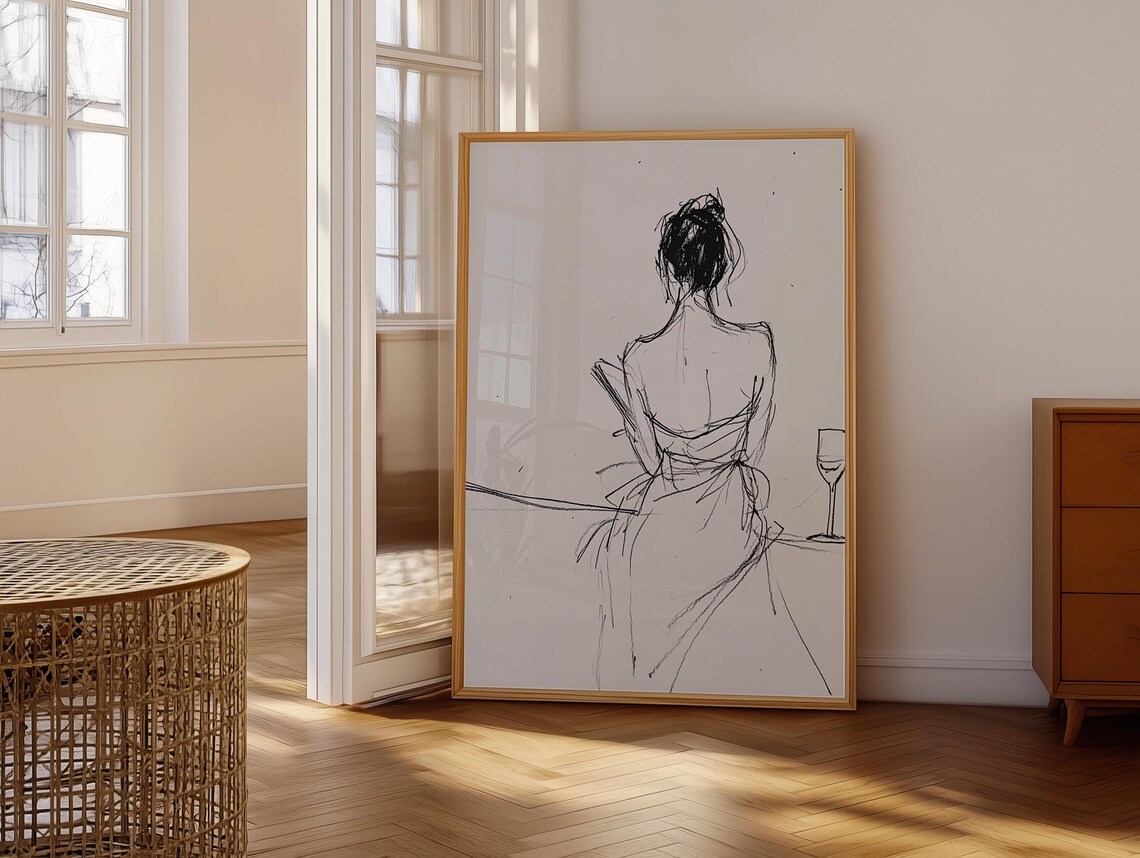Minimalist Abstract Female Figure Sketch Wall Art Modern Scandinavian Neutral Beige Print Sophisticated Art - Image 3