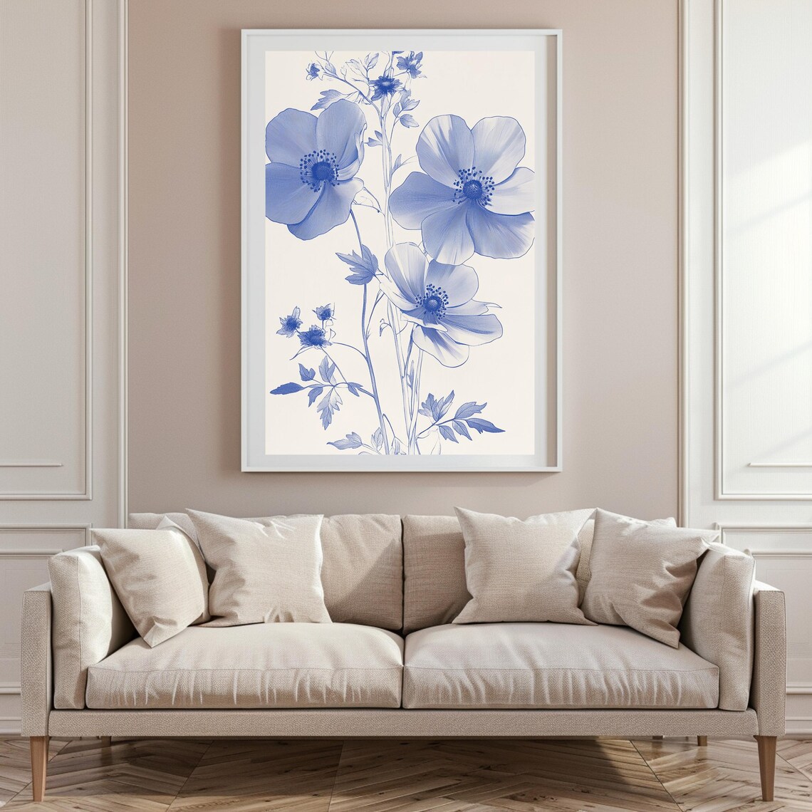 Blue Anemone Blossoms Watercolor Trio Botanical Floral Art Poster - Image 5