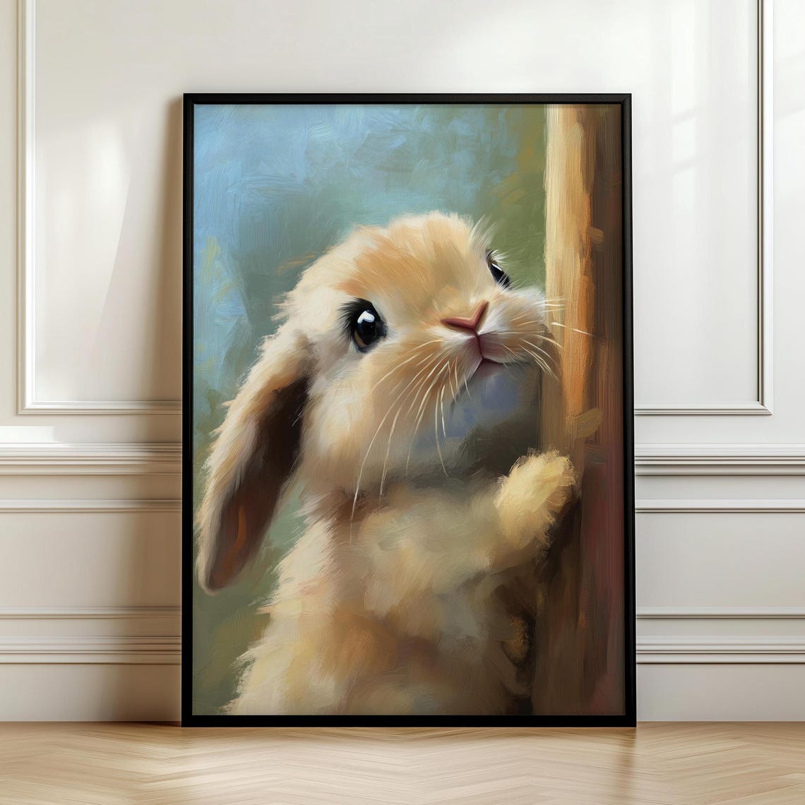 Baby Lop Bunny Peeking Around Corner Sweet Painterly Animal Poster - Image 7