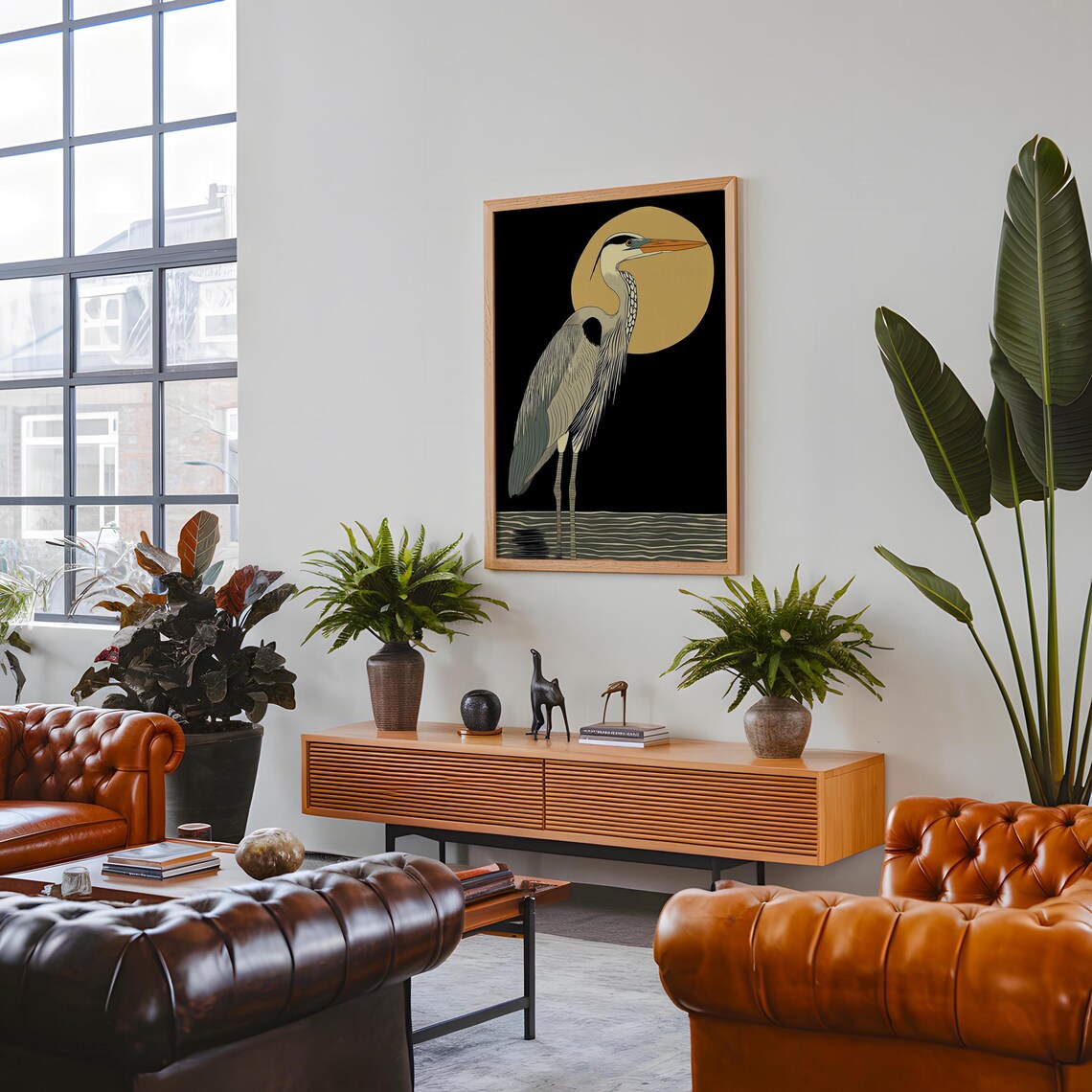 Retro Vintage Heron In The Night Art Print - Image 5