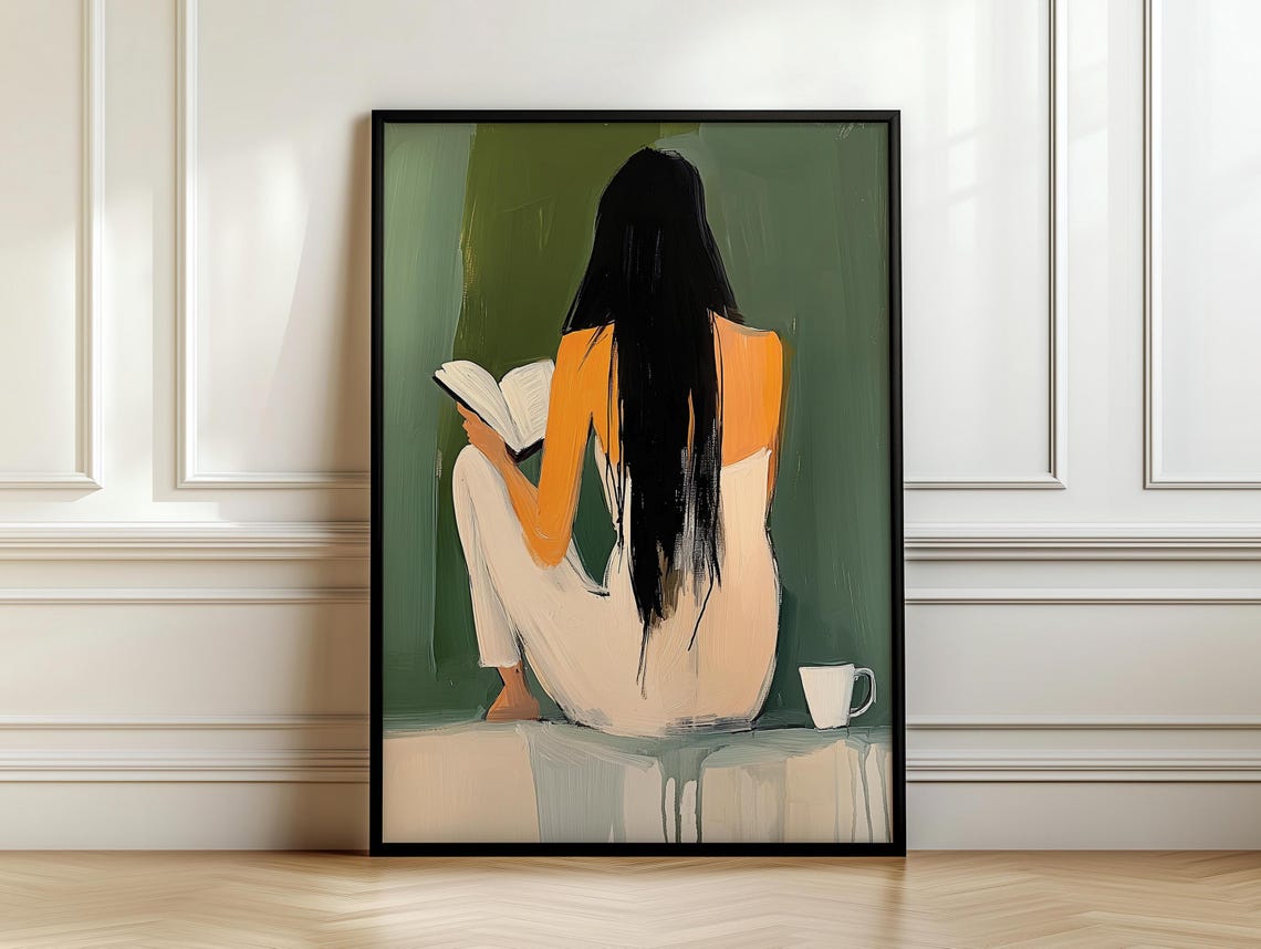 Woman With Long Black Hair Reading From Behind Coffee Cup Poster - Image 7