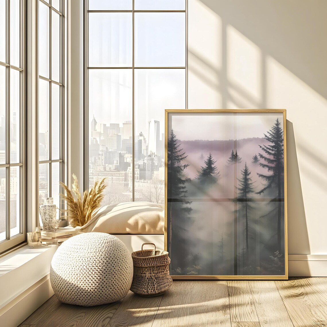 Moody Pine Tree Wall Art Dark Academia Vintage Forest Painting Rustic Masculine Wall Hanging Art - Image 2