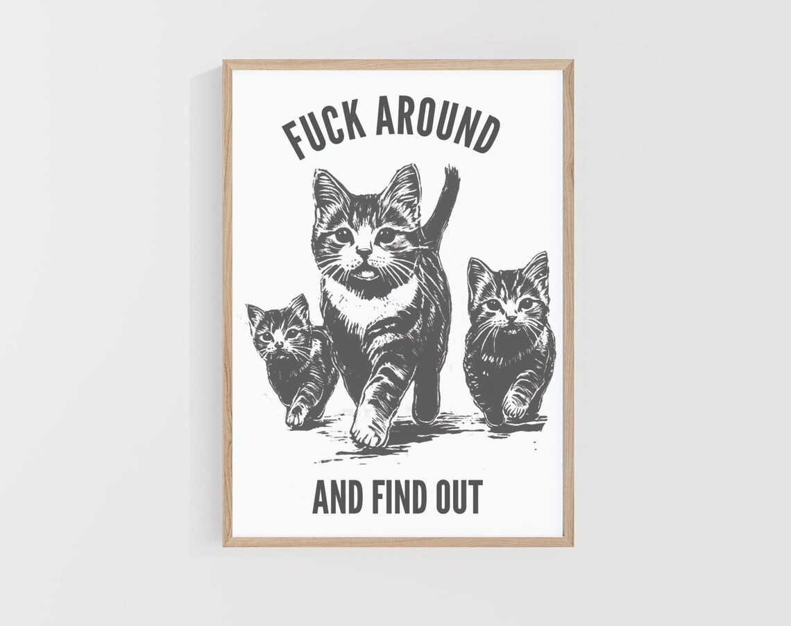 Cat Trio Fuck Around And Find Out Monochrome Cat Quote Poster - Image 6