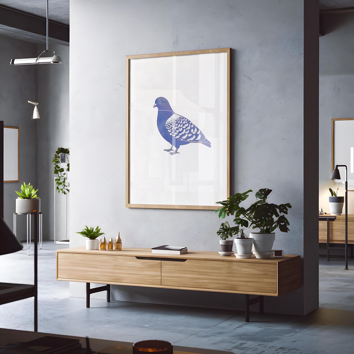 Pigeon Minimalist Blue Contemporary Art Print - Image 4