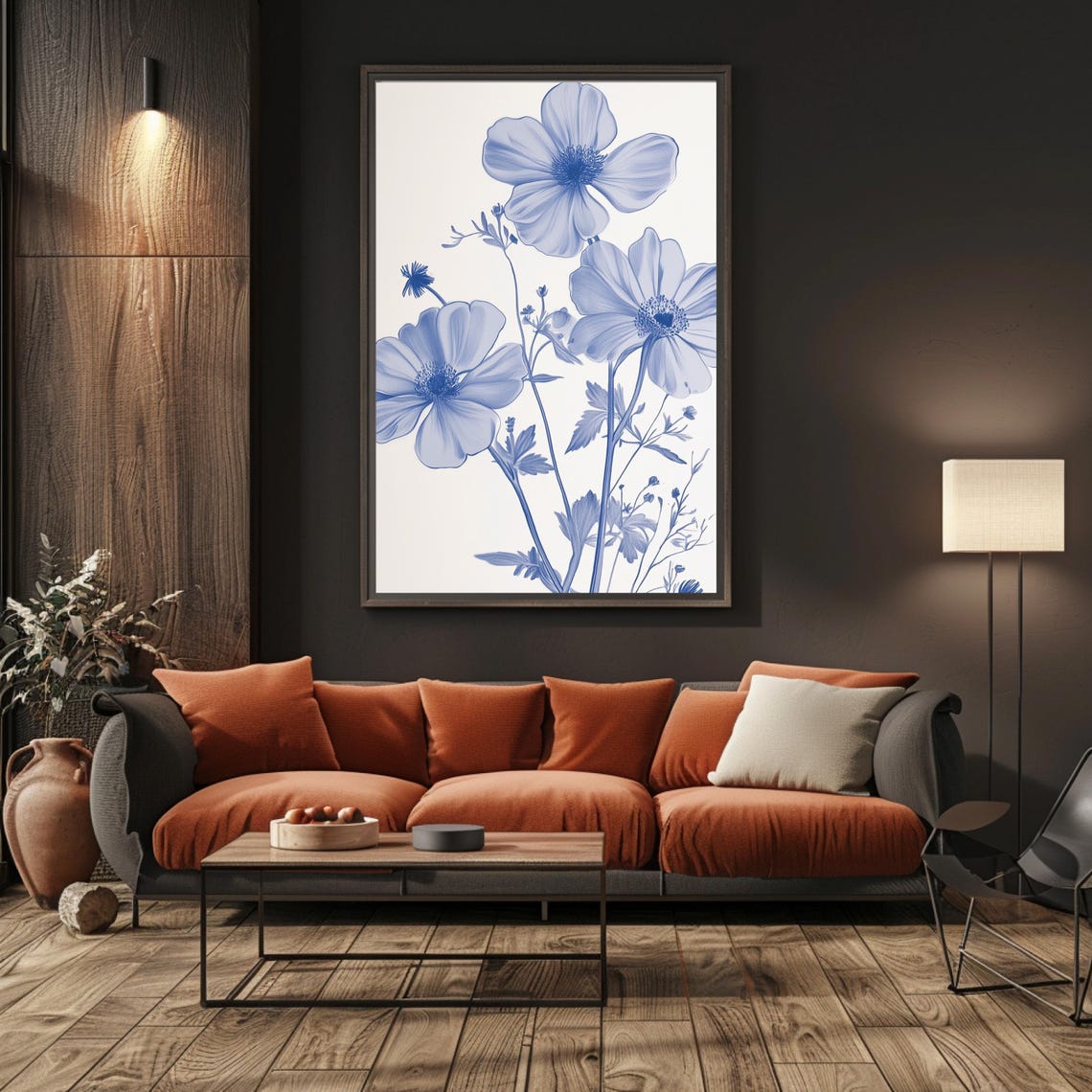Blue Cosmos Flowers Watercolor Botanical Minimalist Floral Poster - Image 5