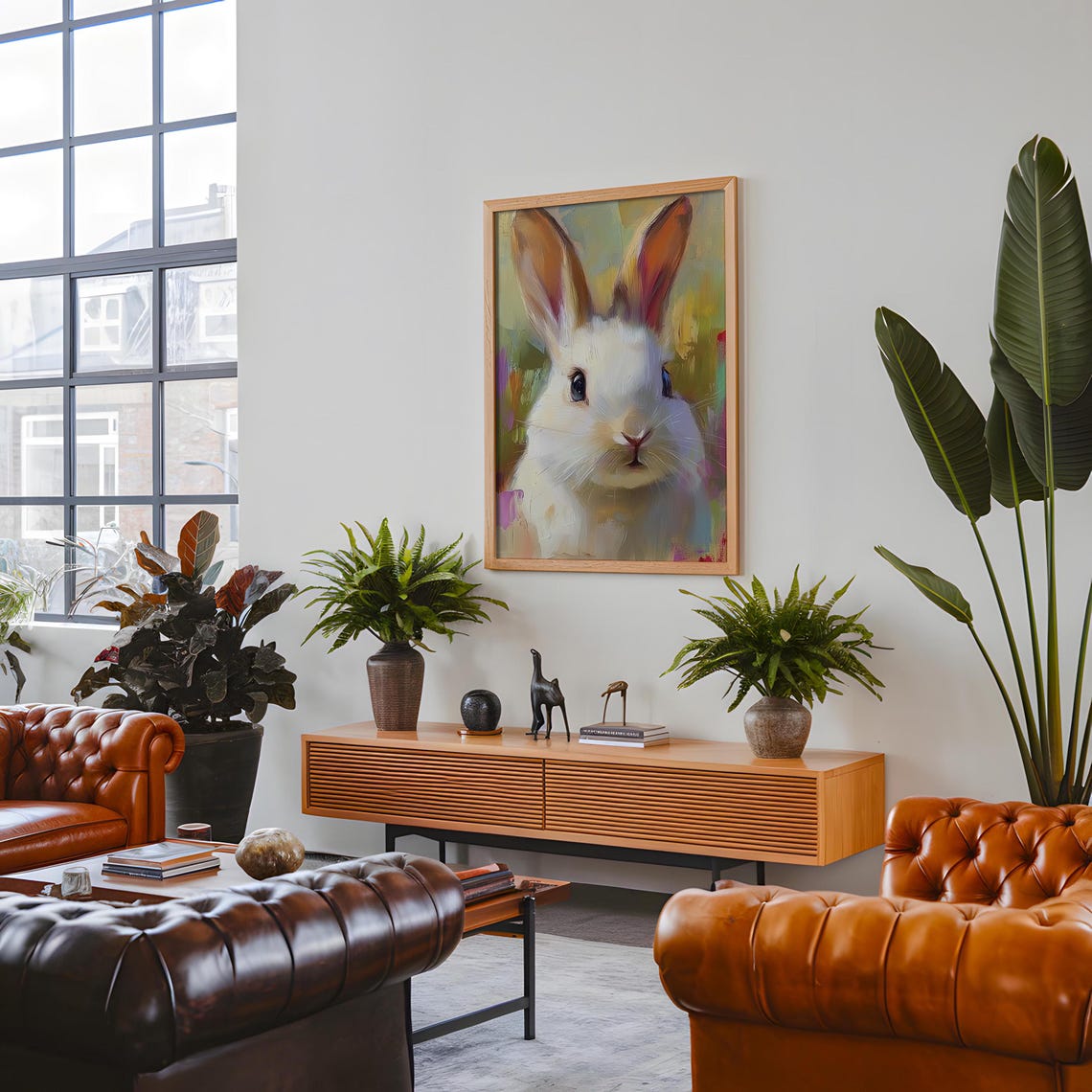 White Rabbit Portrait on Pastel Abstract Background Bunny Poster - Image 5