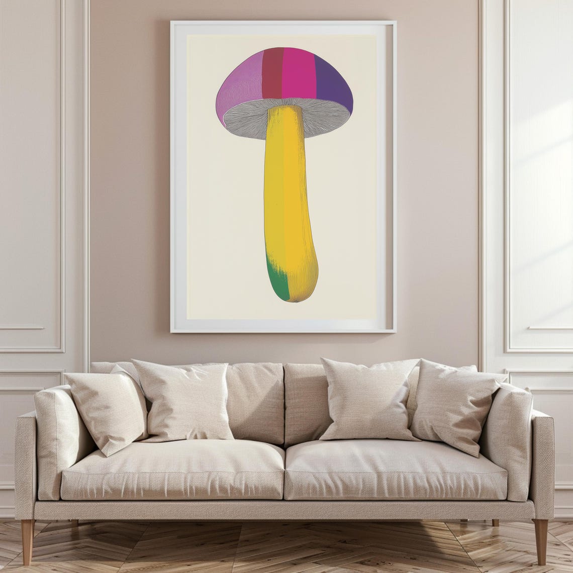 Striped Purple Cap Mushroom Yellow Stem Minimalist Art Poster - Image 6