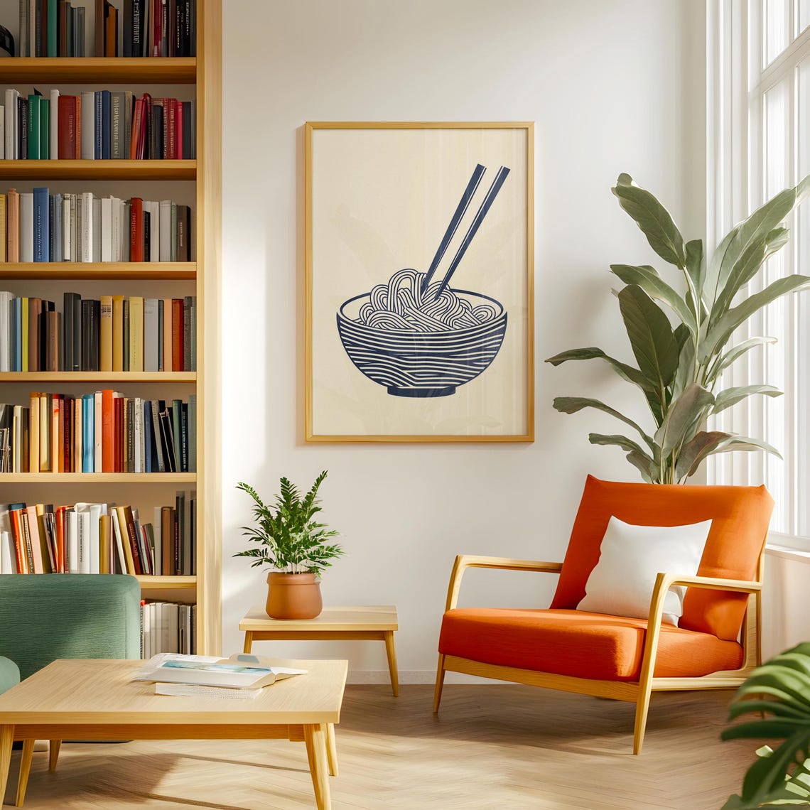 Minimalist Navy Ramen Bowl Line Art Illustration on Cream Poster - Image 3