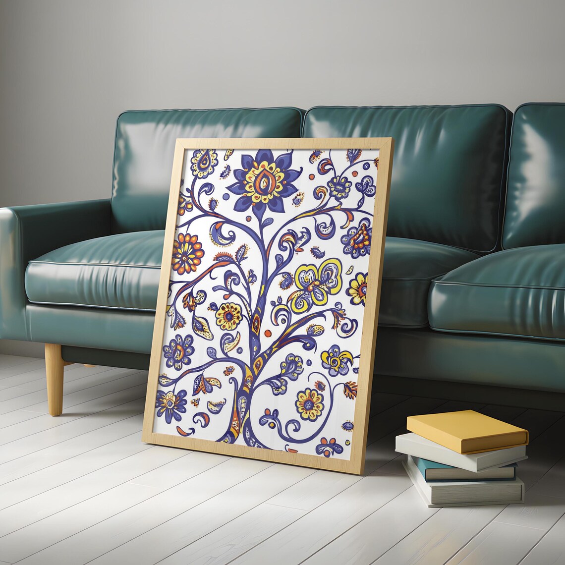 Ukrainian Folk Art Tree Of Life Cobalt Blue Orange Floral Poster - Image 5