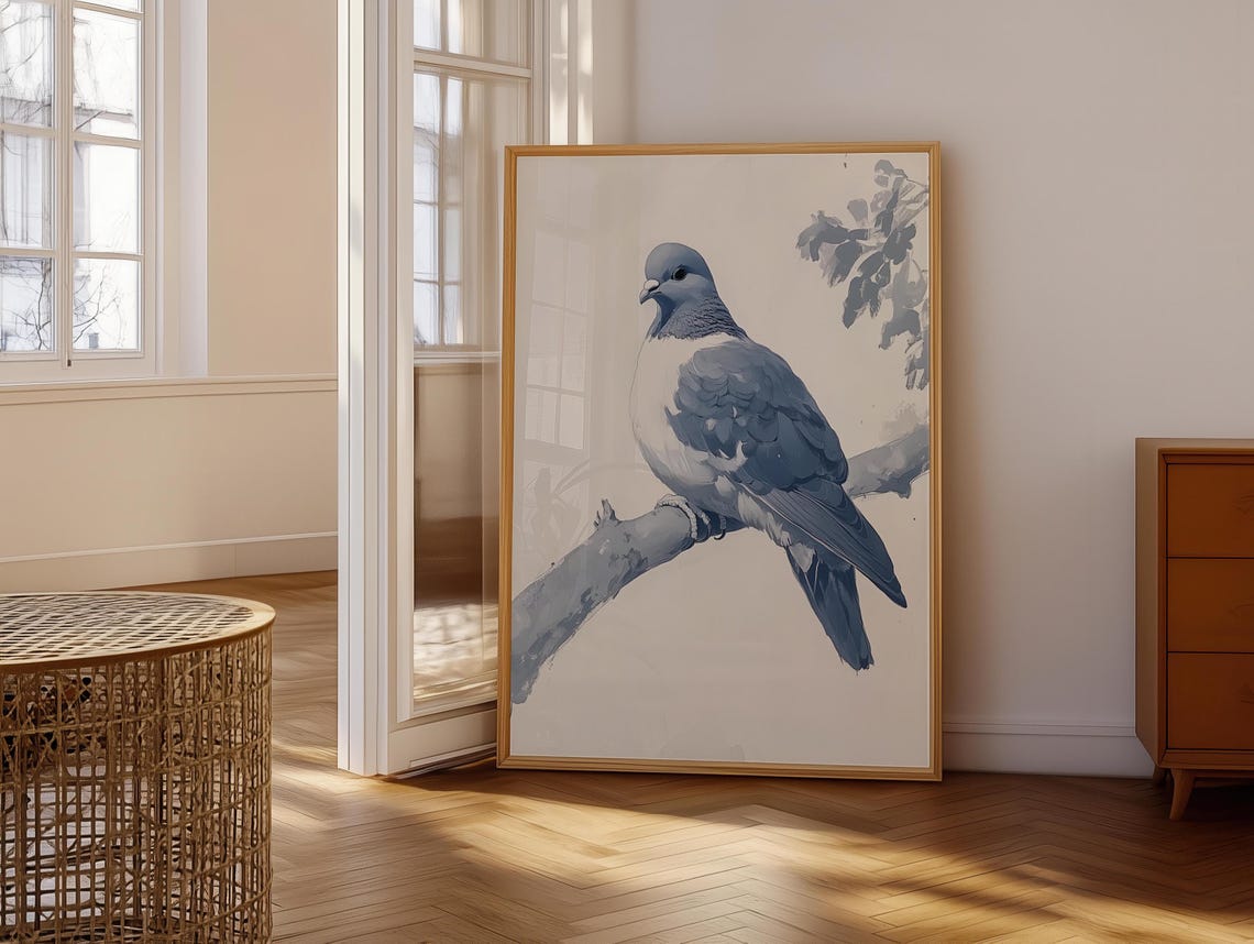 Elegant Blue Gray Pigeon On A Branch Watercolor Style Poster - Image 6