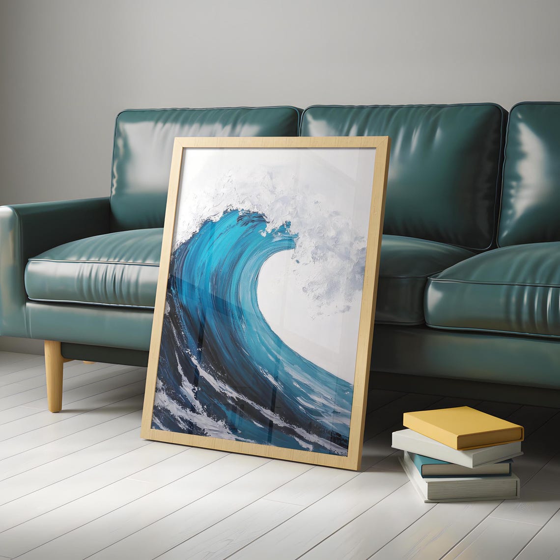 Abstract Blue Ocean Wave Crashing Foam White Painting Poster - Image 4