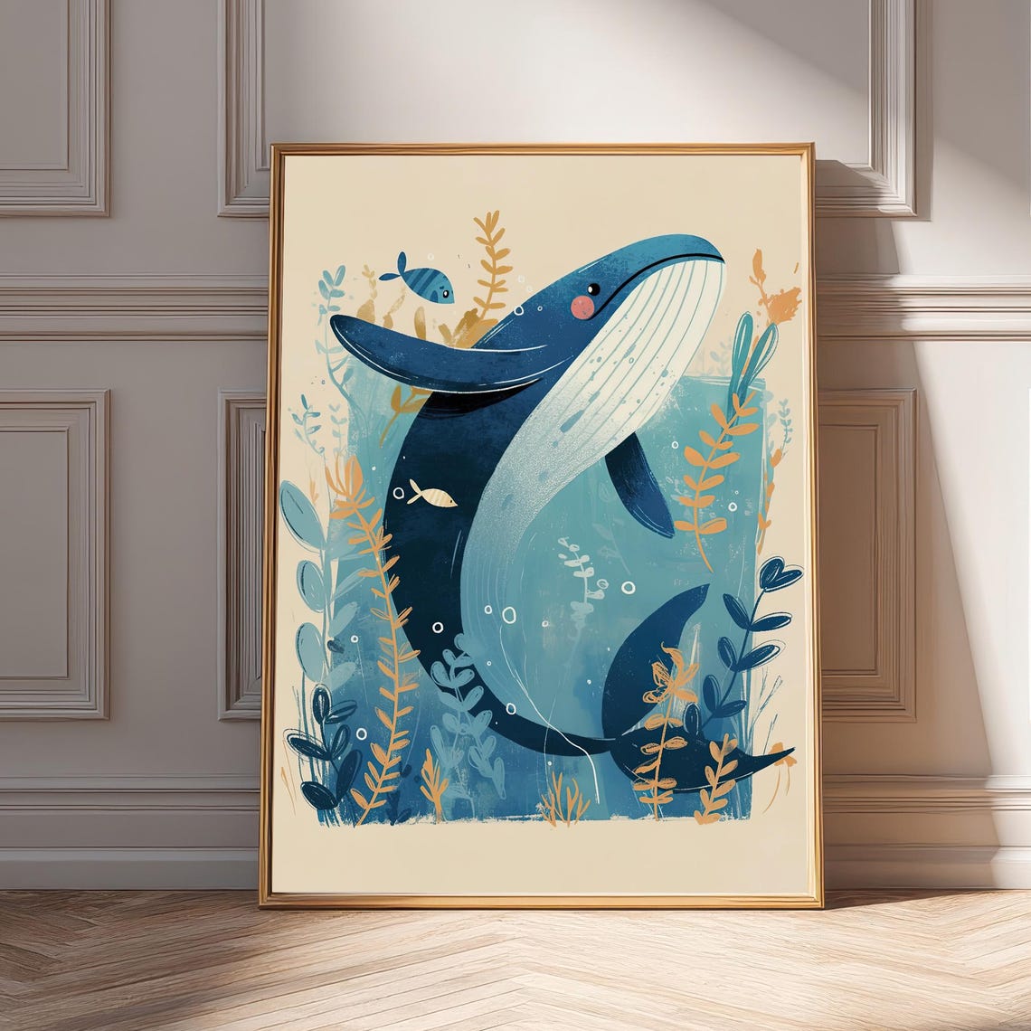 Cute Blue Whale Under the Sea Whimsical Ocean Nursery Room Print