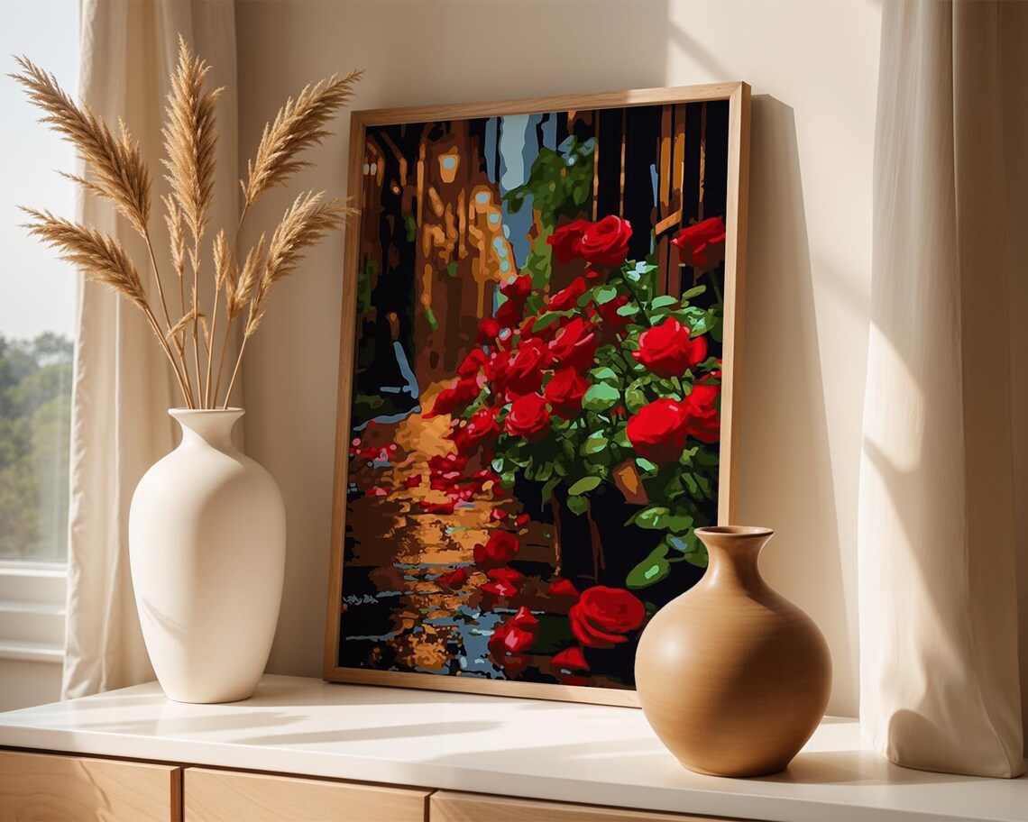 Romantic Red Rose, City Night Elegant Valentine Decor