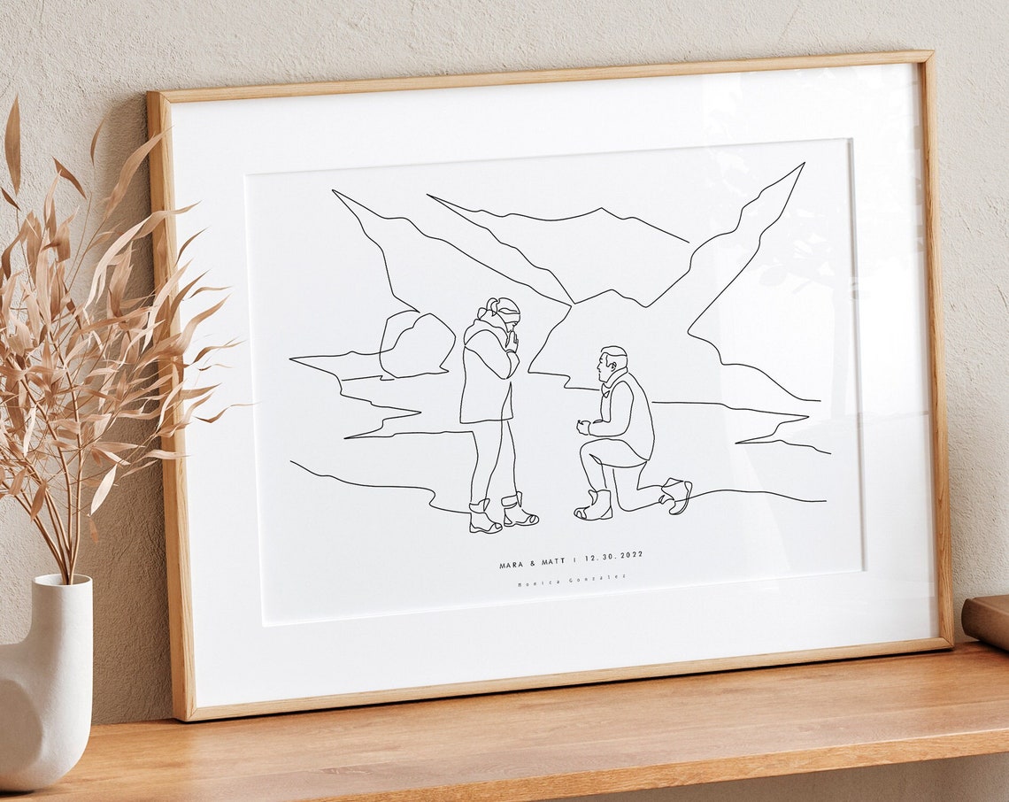 Custom Engagement Gift Engagement Proposal Line Portrait Custom Couple Illustration Engaged Personalised Line Drawing From Photo