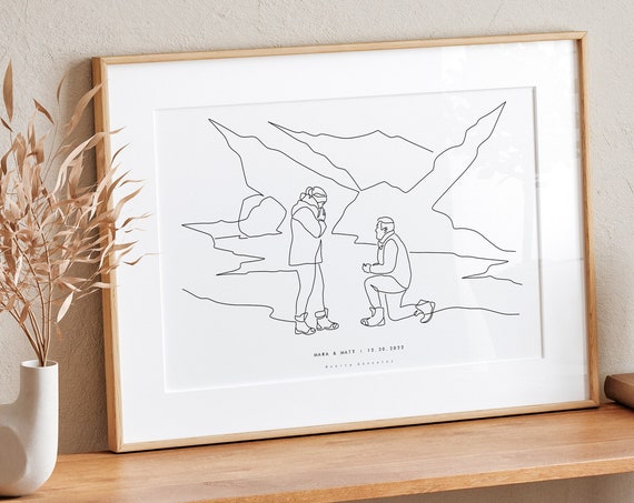 Custom Engagement Gift Engagement Proposal Line Portrait Custom Couple Illustration Engaged Personalised Line Drawing From Photo