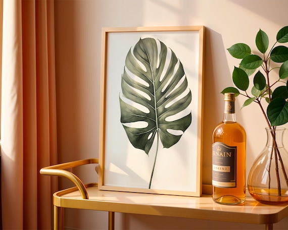 Minimalist Monstera Leaf Jungle Art Botanical Wall Decor Poster Modern Plant For Bedroom Or Kitchen And Interiors