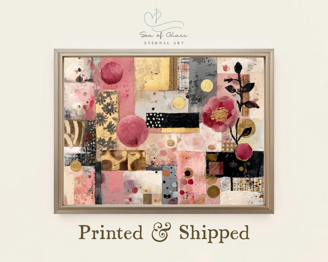 Blush Pink Abstract Art Print Vintage Glam Home Decor