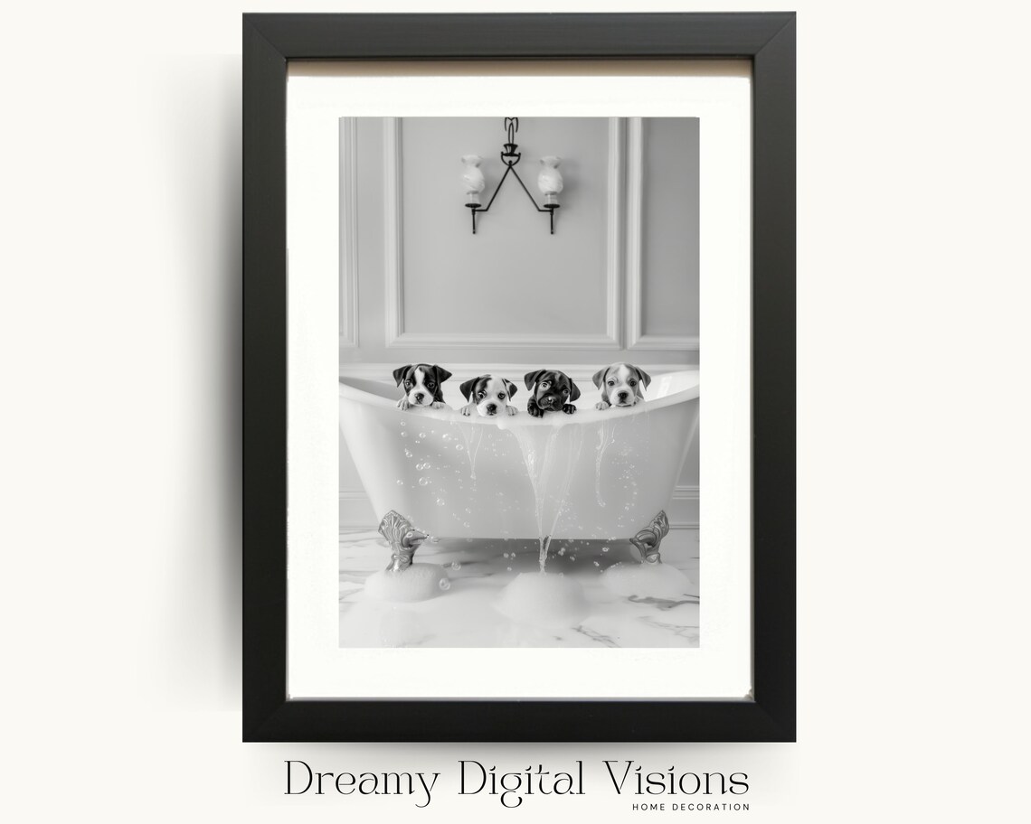 Puppies In Bathtub Funny Bathroom Art Print