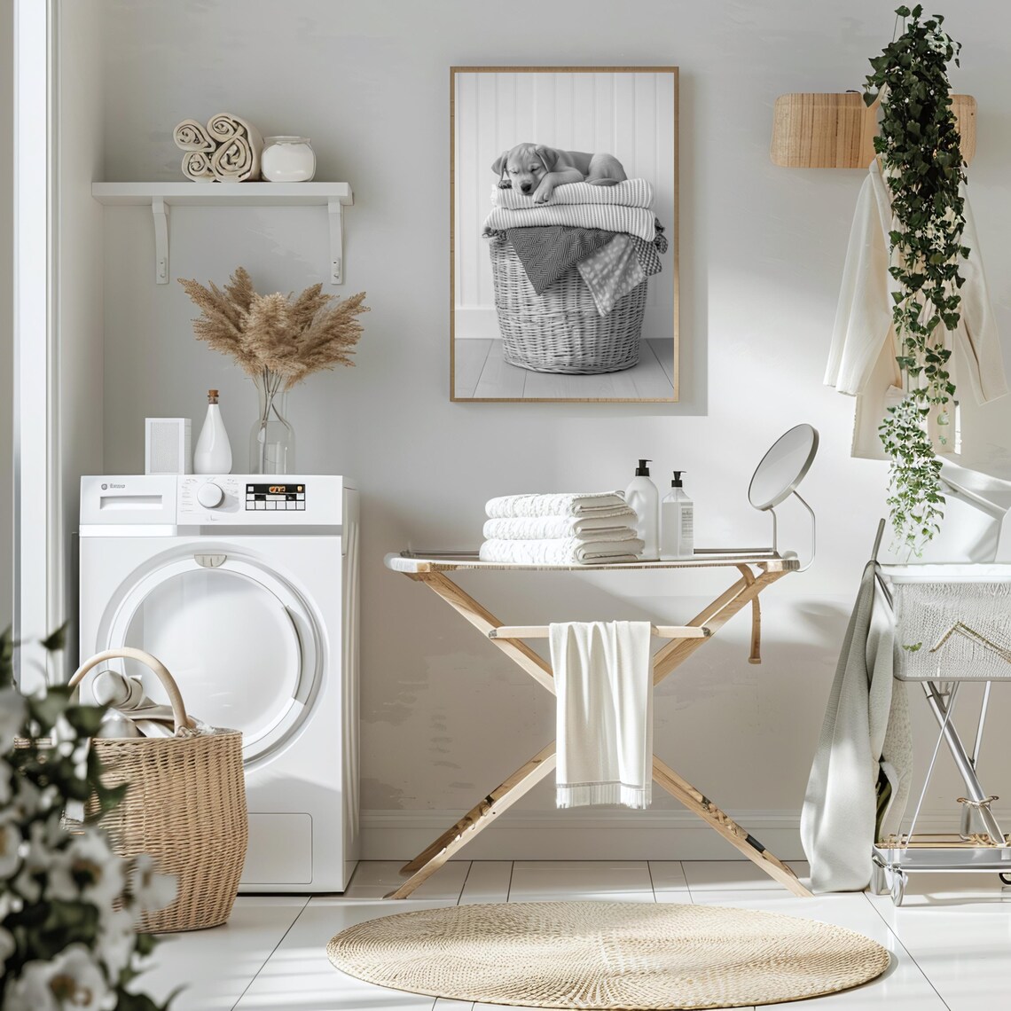 Golden Labrador Puppy Asleep On Laundry Basket, Print - Image 3