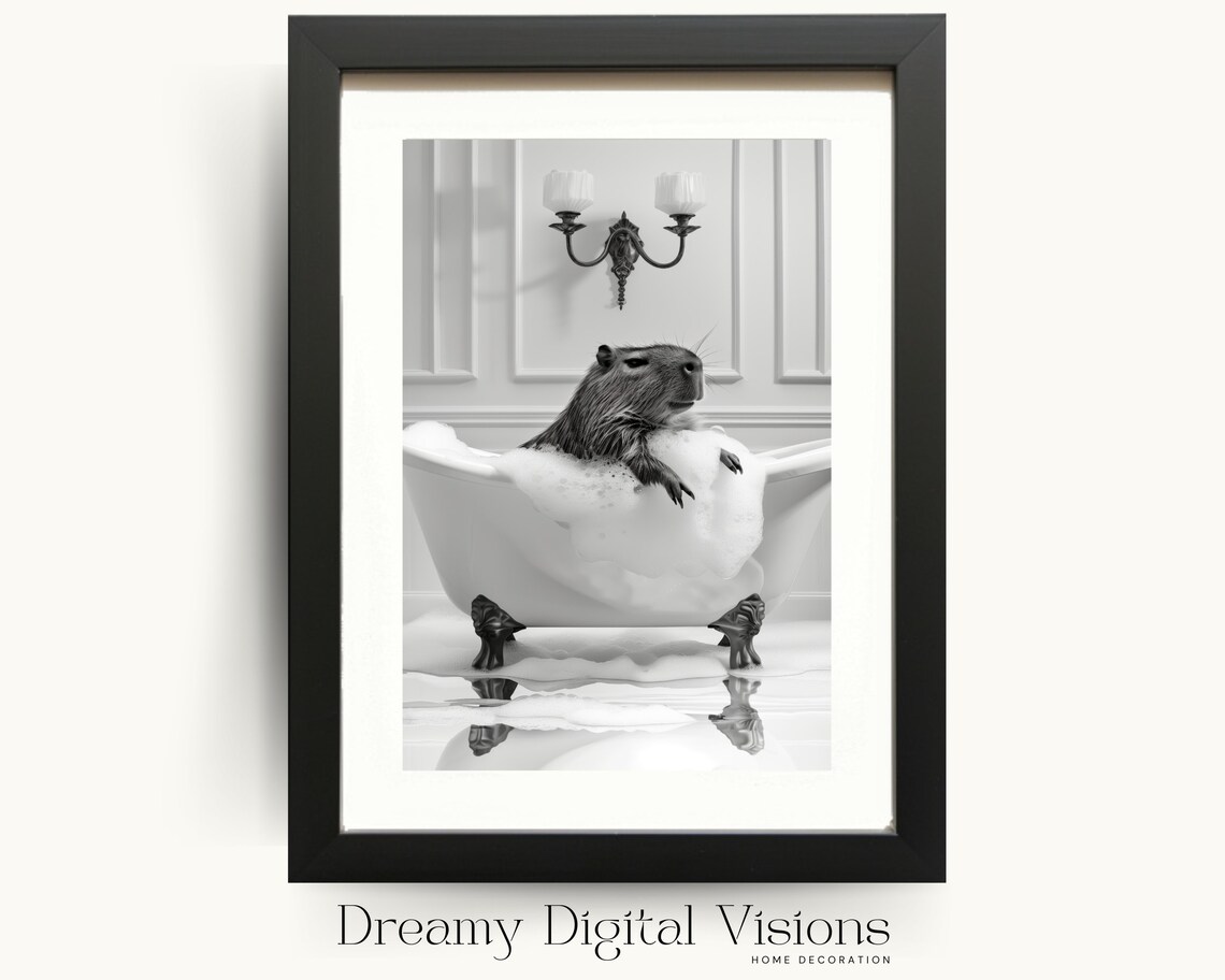 Capybara Bathroom Wall Art Print, Funny Animal Bath
