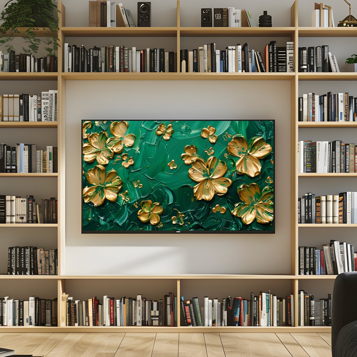 Gold Shamrocks on Emerald Green Textured St Patricks Day Holiday Poster - Image 2