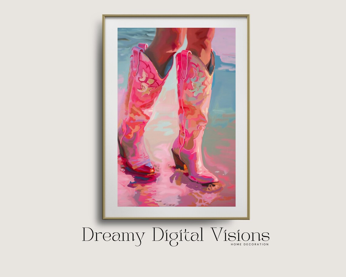 Pink Cowgirl Boots Print Coastal Cowgirl Boots Wall Art Pink Preppy Western Wall Art Trendy Pink Wall Art
