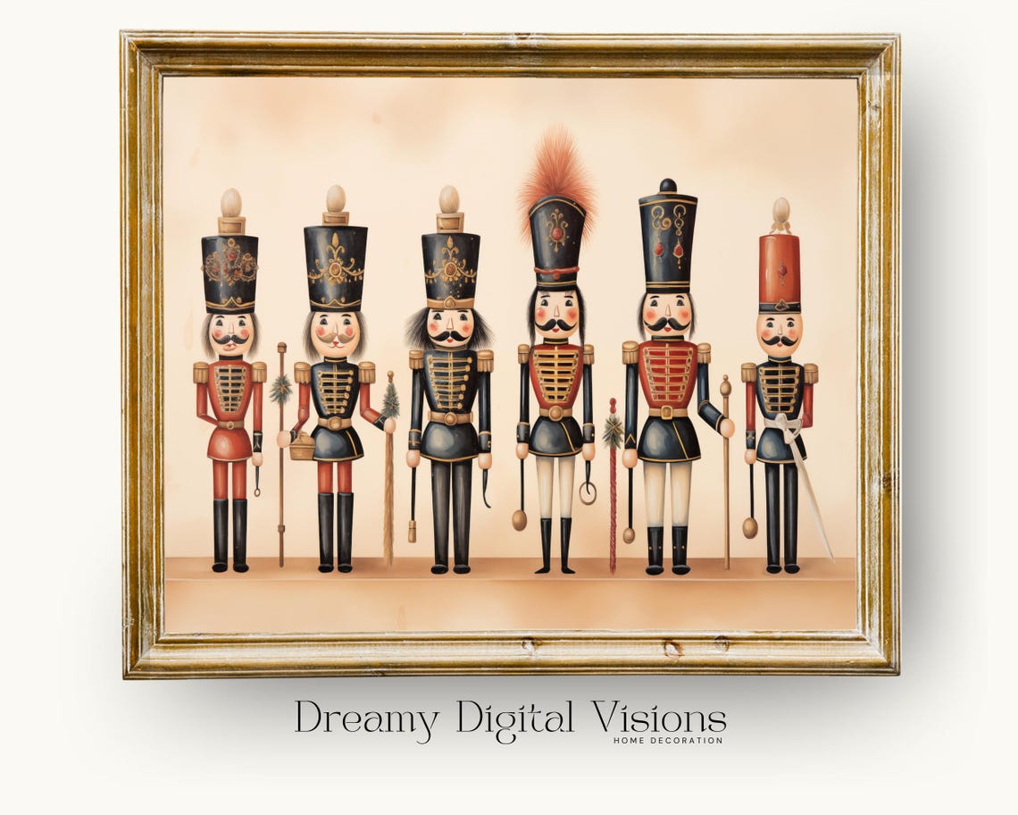 Six Vintage Nutcracker Soldiers Standing in a Row Christmas Poster