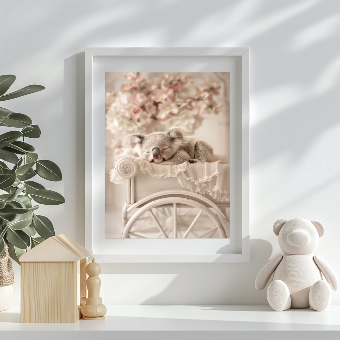 Sleeping Baby Koala Pink Floral Stroller Nursery Photo Poster - Image 2