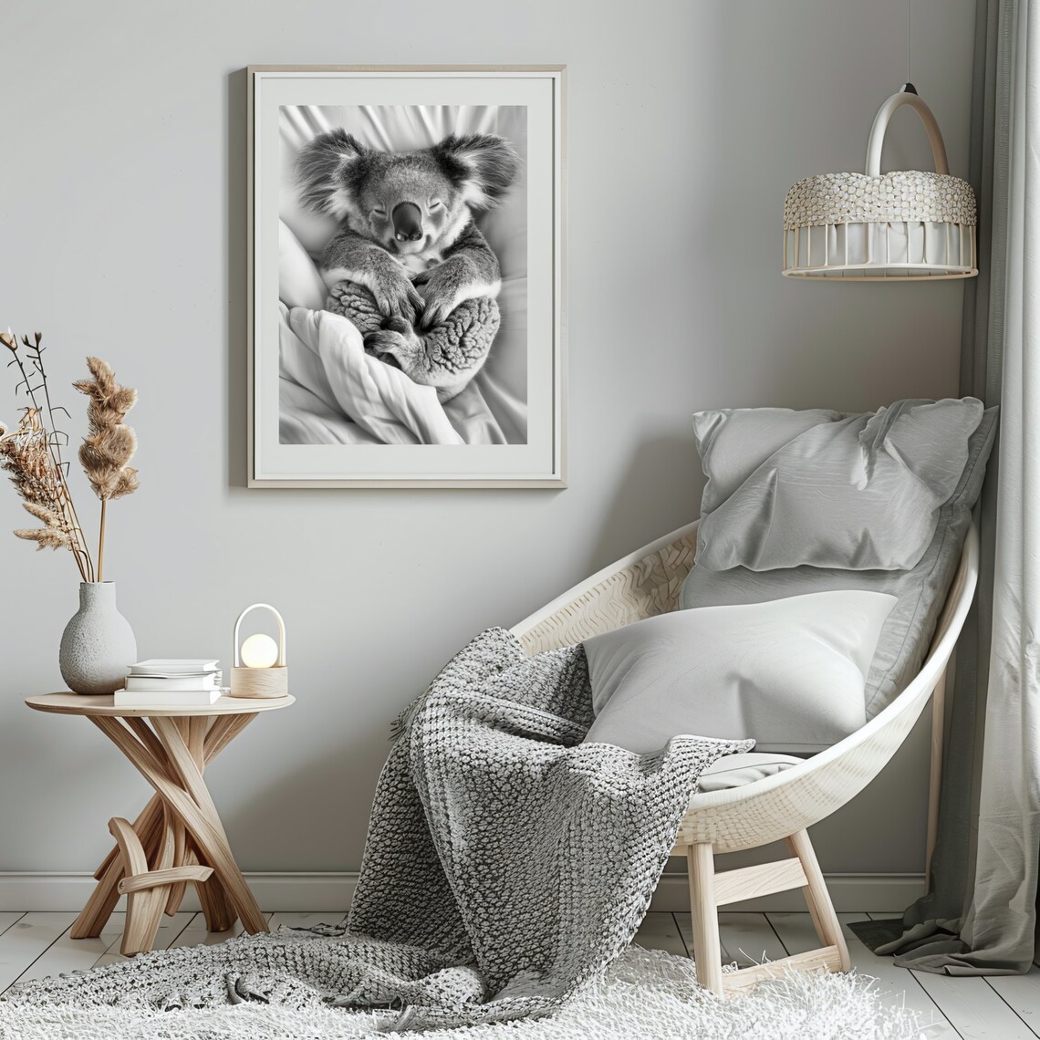 Sleeping Koala Nursery Poster Black And White Cute Baby Animal Room Decor - Image 3