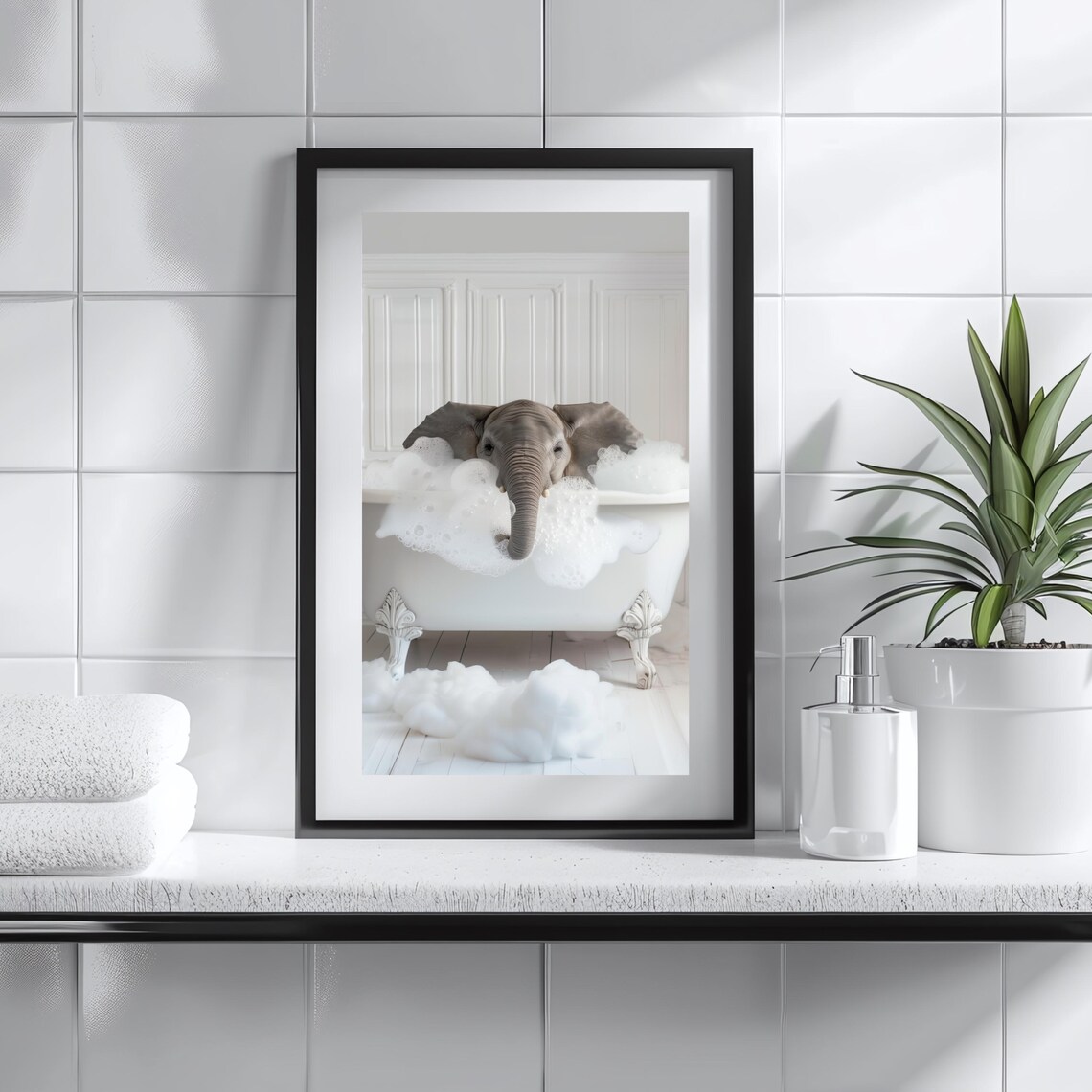 Cute Elephant in Bathtub Funny Bathroom Art Print - Image 3