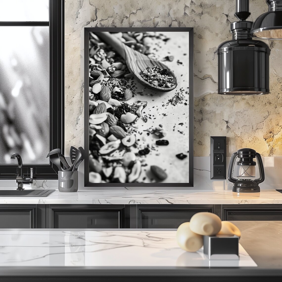 Kitchen Wall Decor Artistic Black And White Print Of Dried Fruit And Nuts Gift For Chef Kitchen Print Farmhouse Kitchen Decor - Image 3