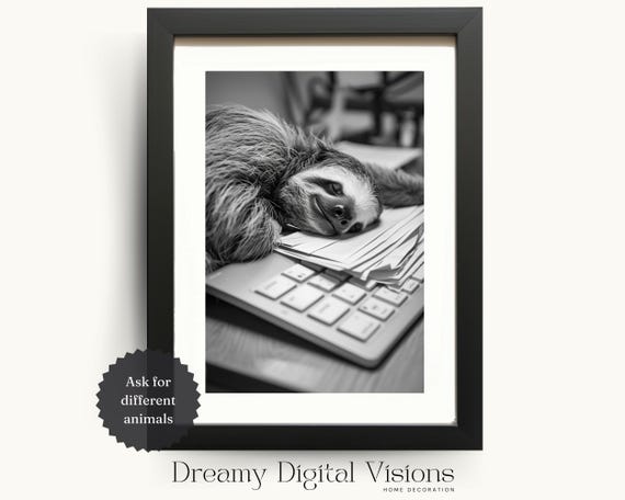 Funny Sloth Asleep On Keyboard Home Office Print