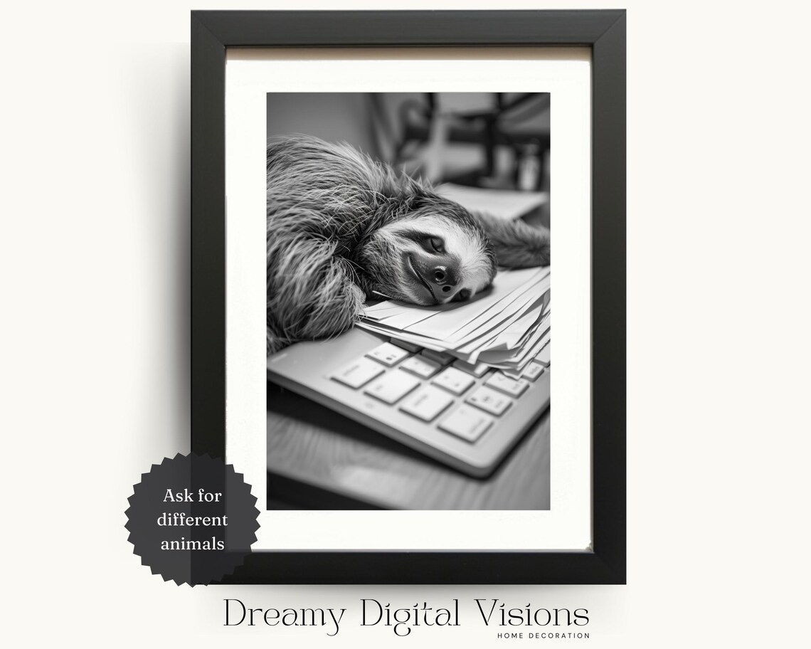 Funny Sloth Asleep On Keyboard Home Office Print