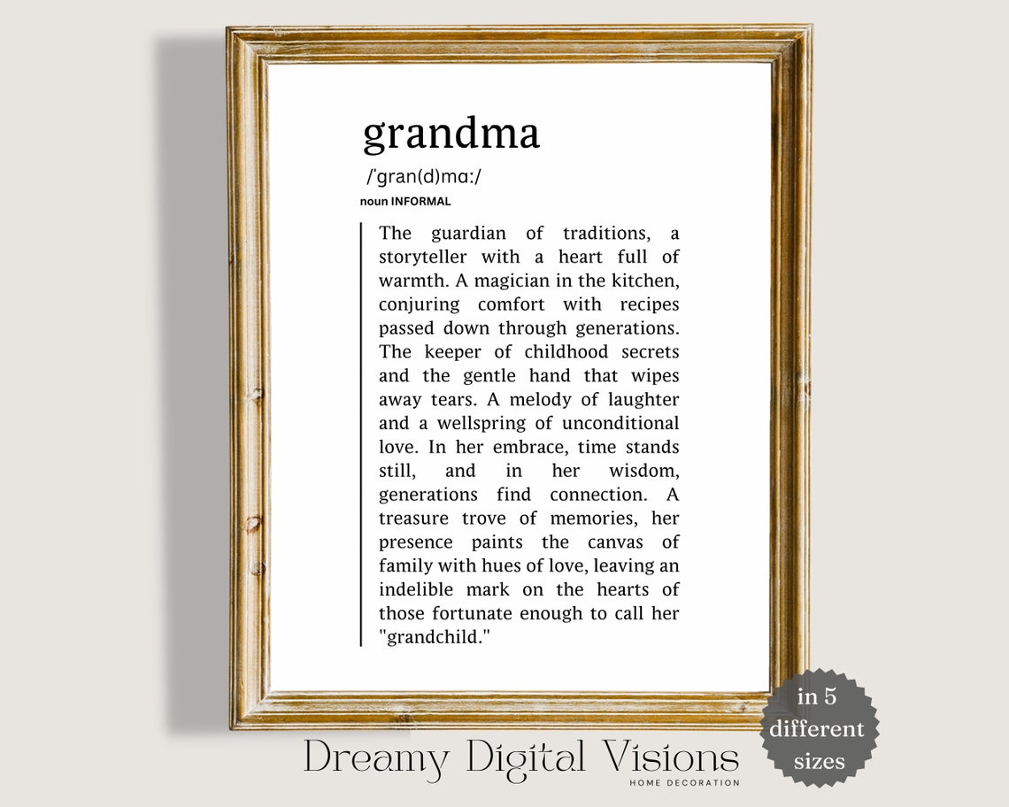 Heartfelt Grandma Dictionary Definition Gift From Grandkids Poster