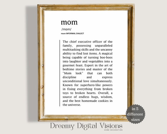 Mothers Day Gift Print Mom Birthday Gift Gift From Daughters Gift From Sons Mom Definition Print Mum To Be Gift