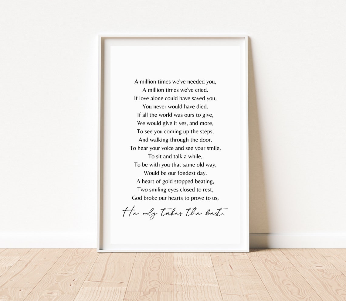 He Only Takes the Best Elegant Minimalist Memorial Verse Poster - Image 2