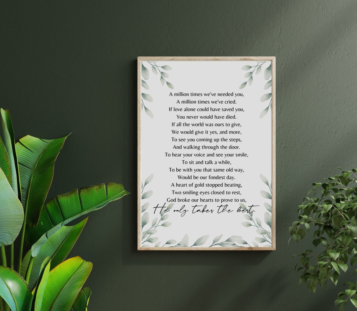 He Only Takes The Best Memorial Poem With Green Eucalyptus Print - Image 2