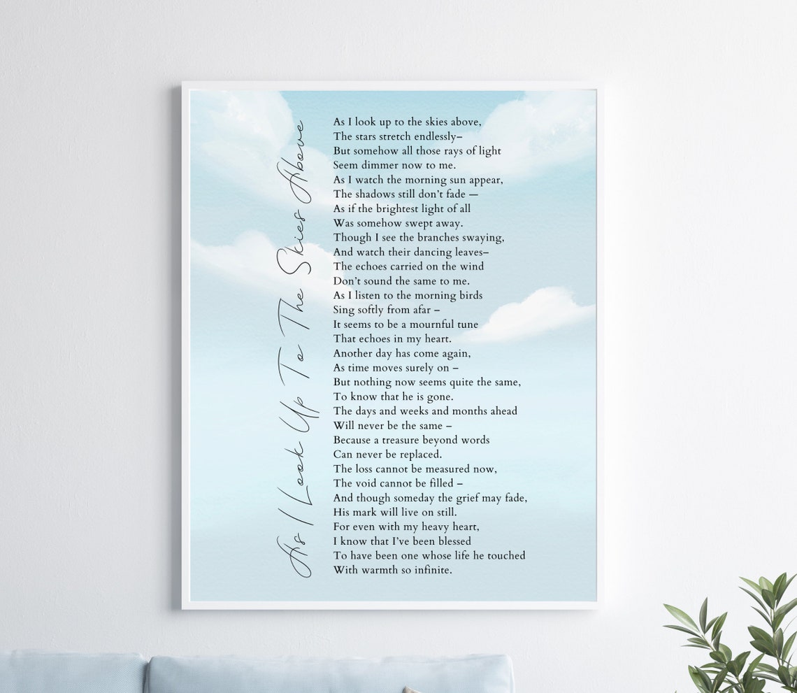 As I Look Up To The Skies Above Memorial Poem Blue Sky Print - Image 2