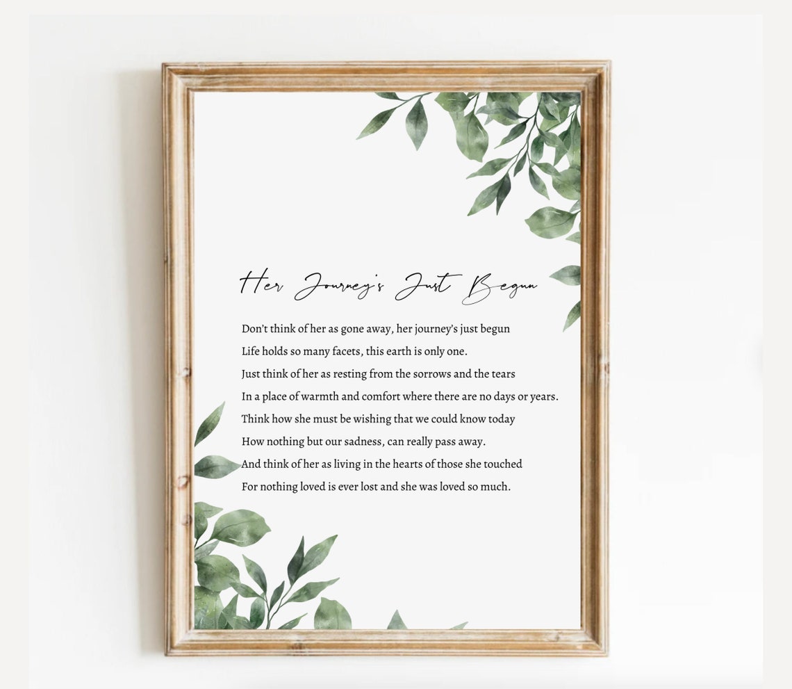 Her Journey's Just Begun Memorial Poem With Botanical Greenery Print - Image 2
