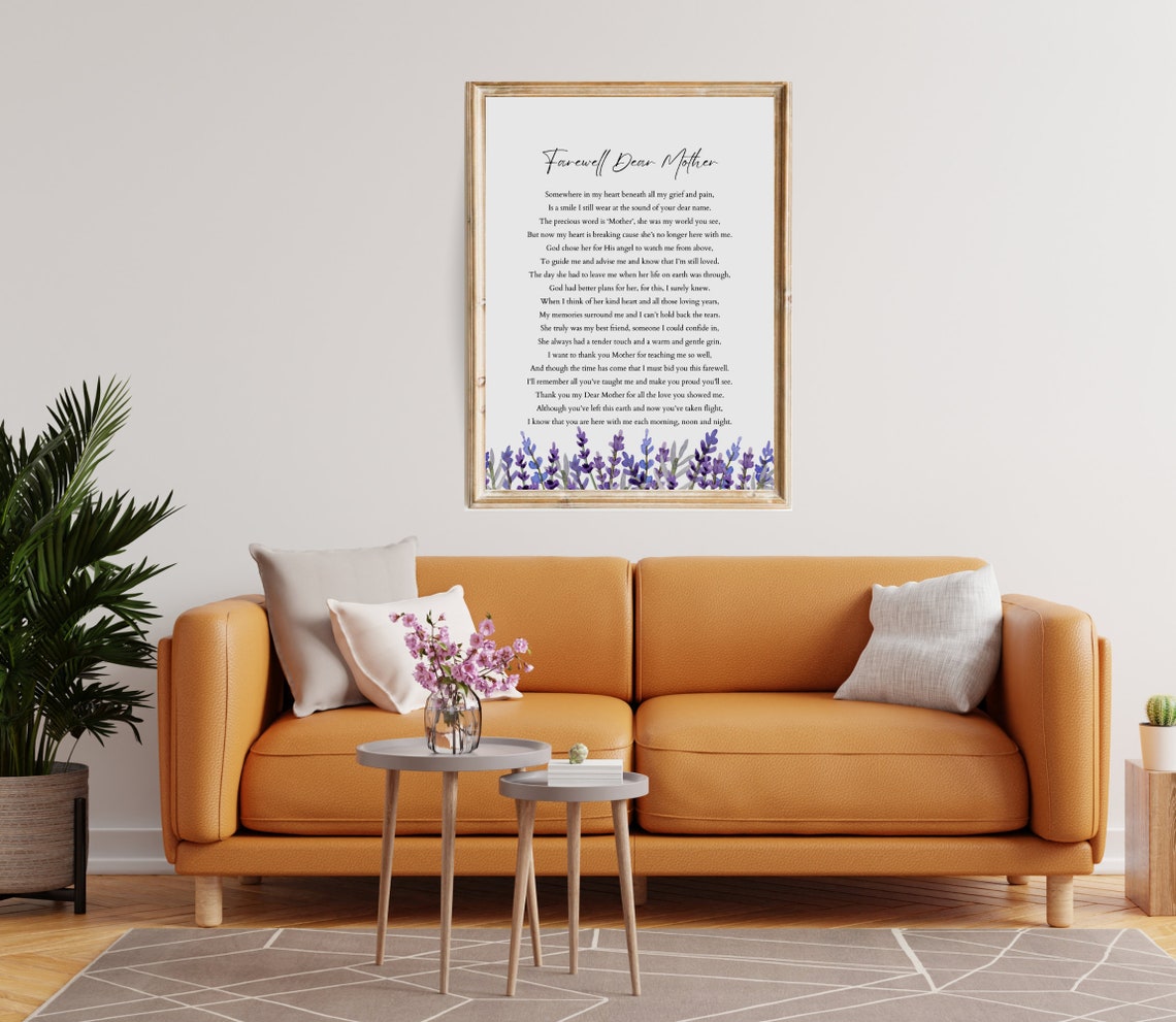 Farewell Dear Mother Lavender Watercolor Botanical Memorial Poster - Image 2