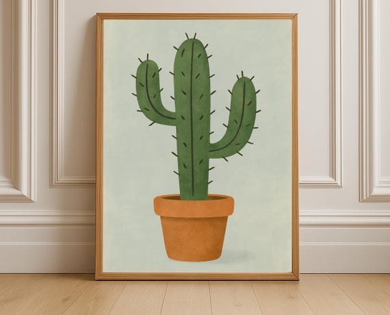 Minimalist Cactus Wall Art Boho Plant For Living Room Or Nursery Botanical