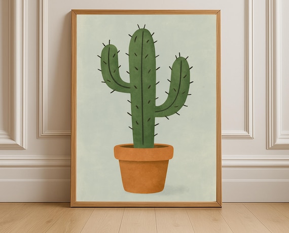 Potted Green Cactus in Terracotta Pot Minimalist Plant Poster