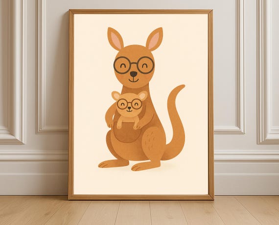 Kangaroo Mom Baby Wall Art Hobby Animal Series Nursery Print Family Poster