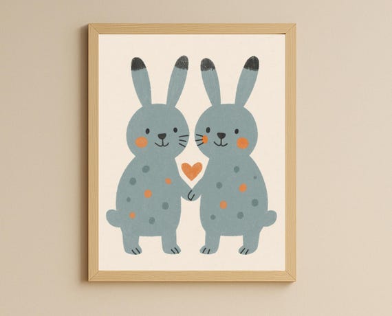 Bunny Love Nursery Print Rabbit Wall Art Gender Neutral Kids Room Decor Instant