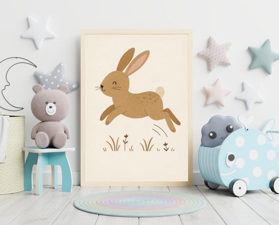 Jumping Bunny Wall Art Playful Animal Nursery Hobby Series